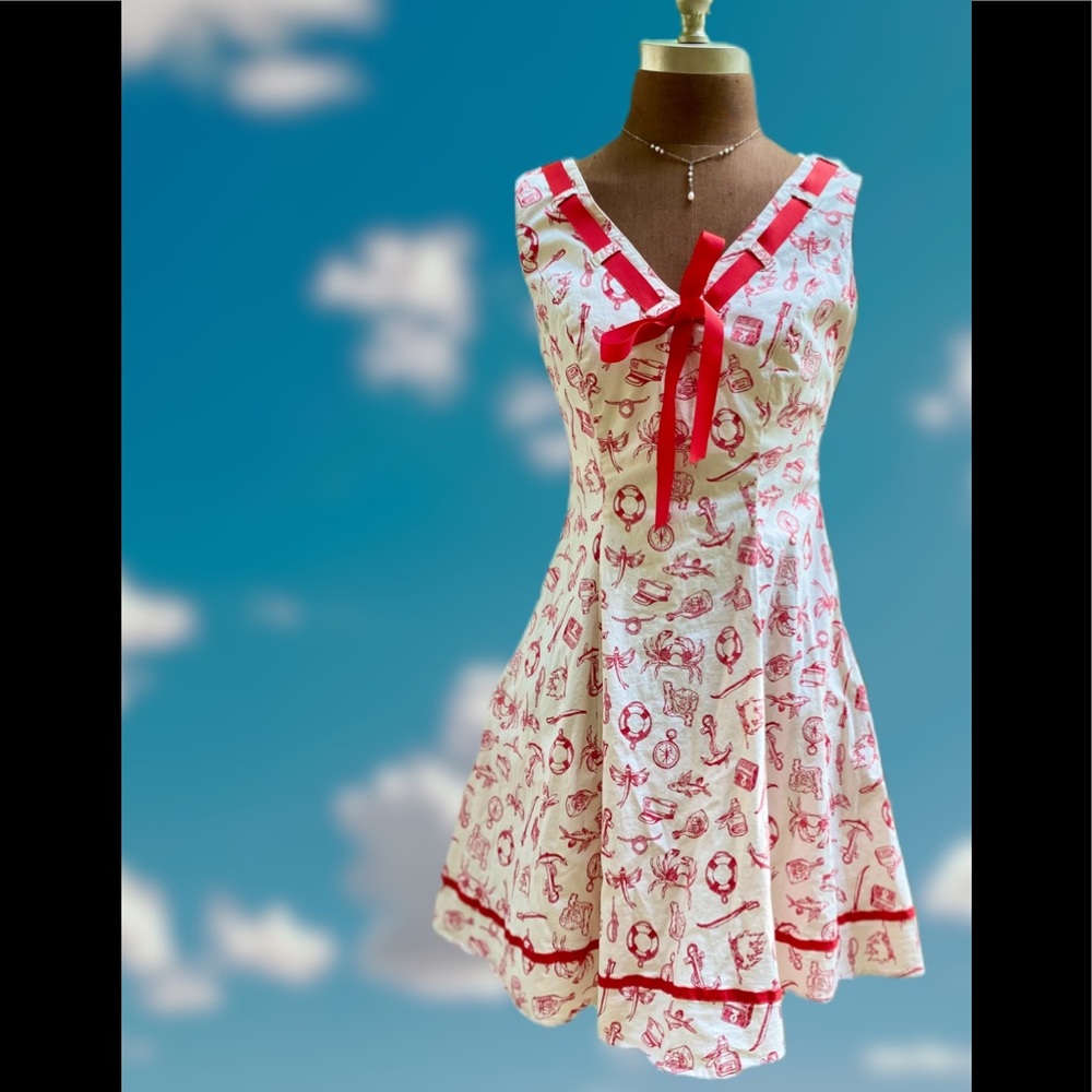 Super Cute Hell Bunny Pin Up Dress Nautical Theme